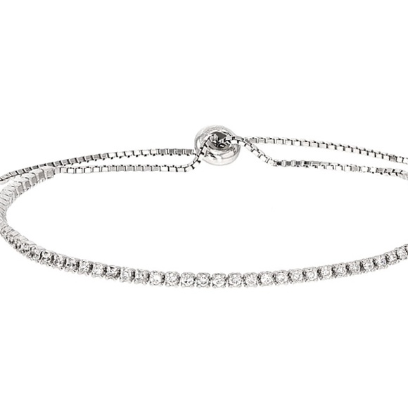 Bracelet Clear CZs in Rhodium Plated Sterling Silver & Adjustable Bolo Slider - Picture 6 of 6